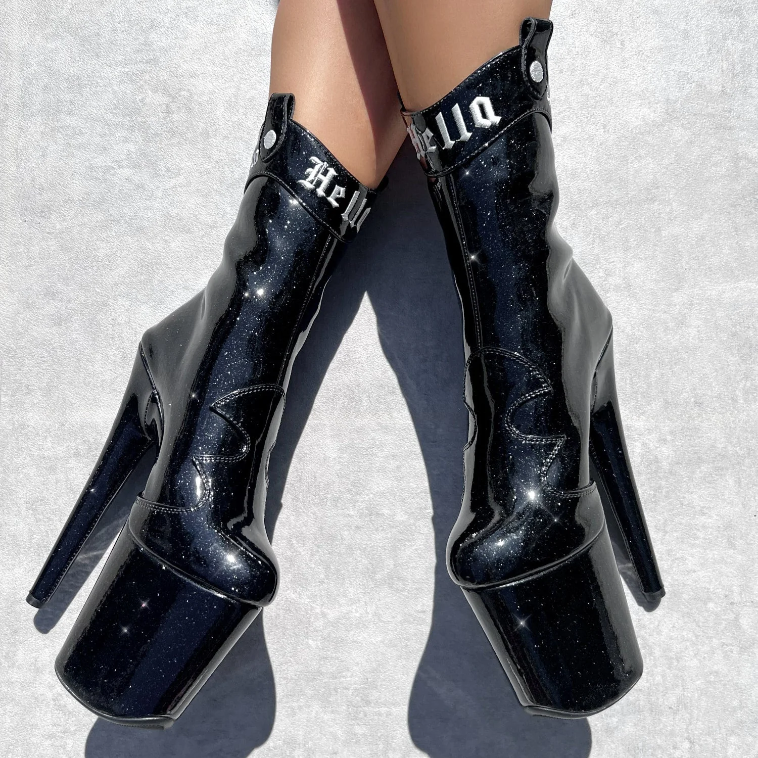 Country Cowgirl Boot - Black with White - 8INCH - Image 6