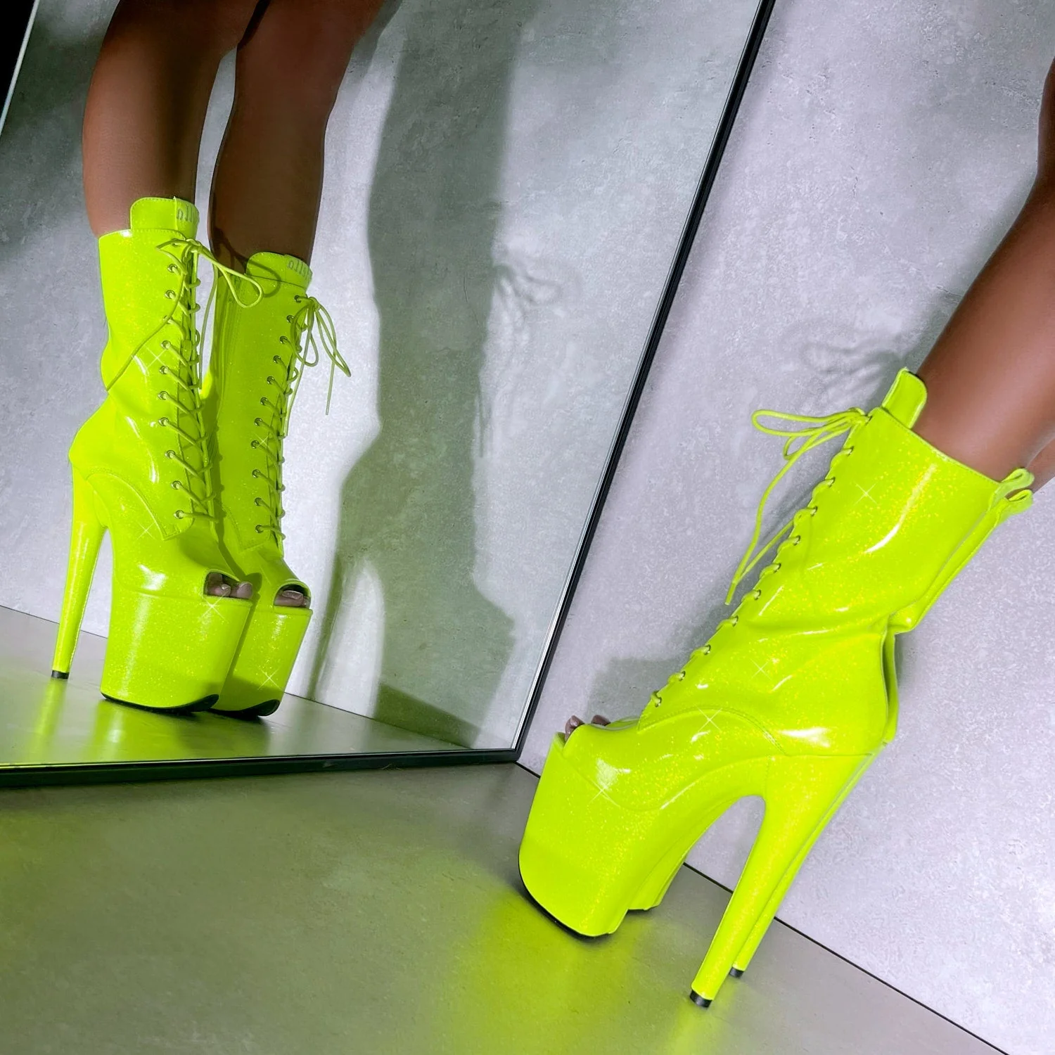 The Glitterati Boot Open Toe - Citrus Yellow Burst - 8 INCH - Image 2