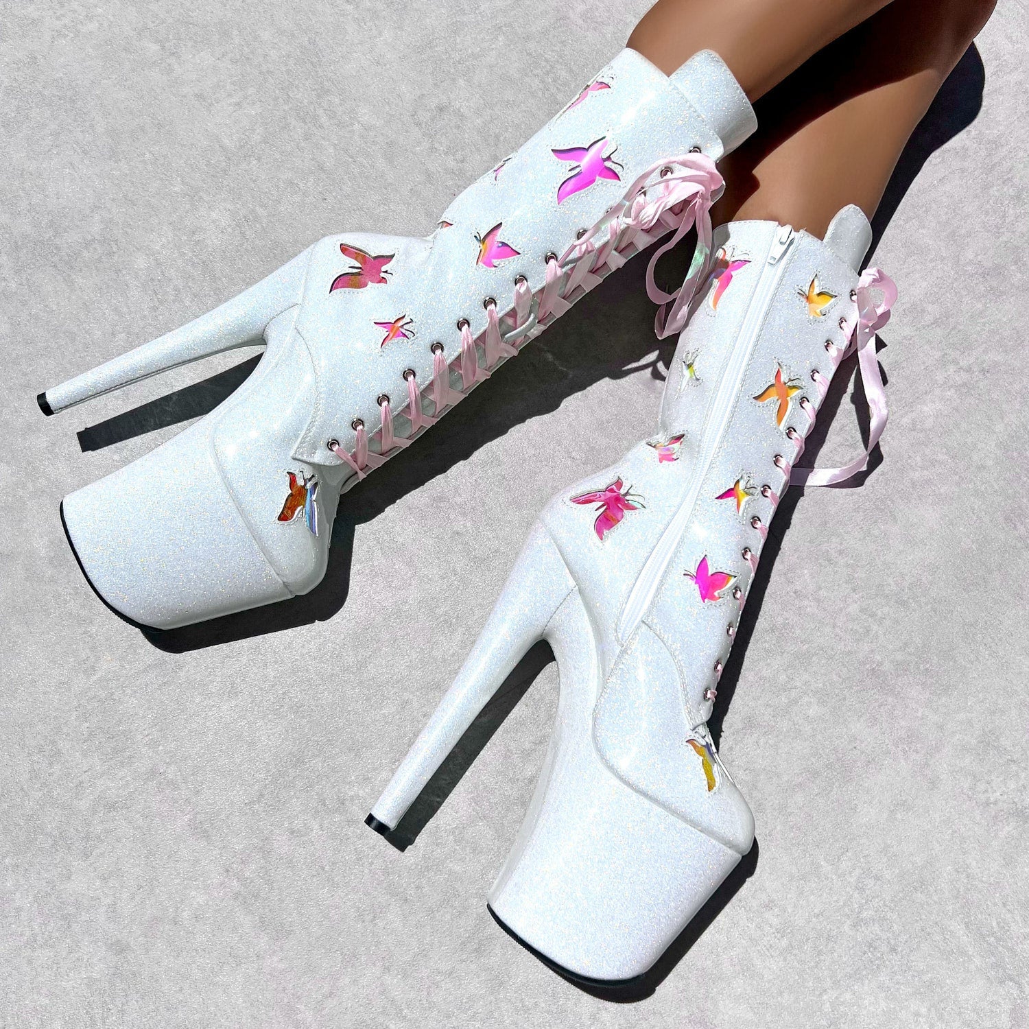 The Glitterati Butterfly Boot - Snow Kween - 8INCH