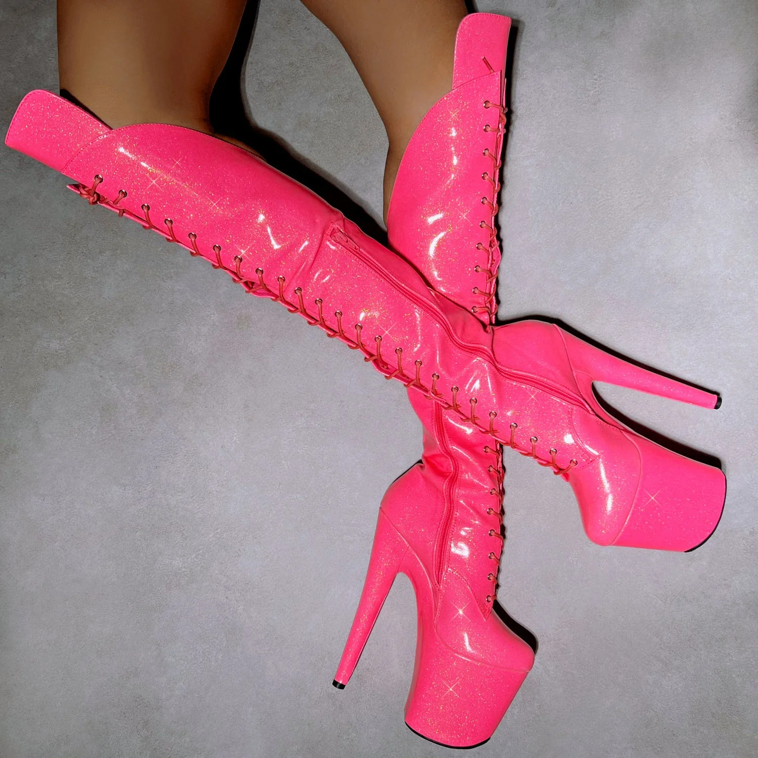 The Glitterati - Juicy Pink Burst Over Knee Boot - 8INCH - Image 3