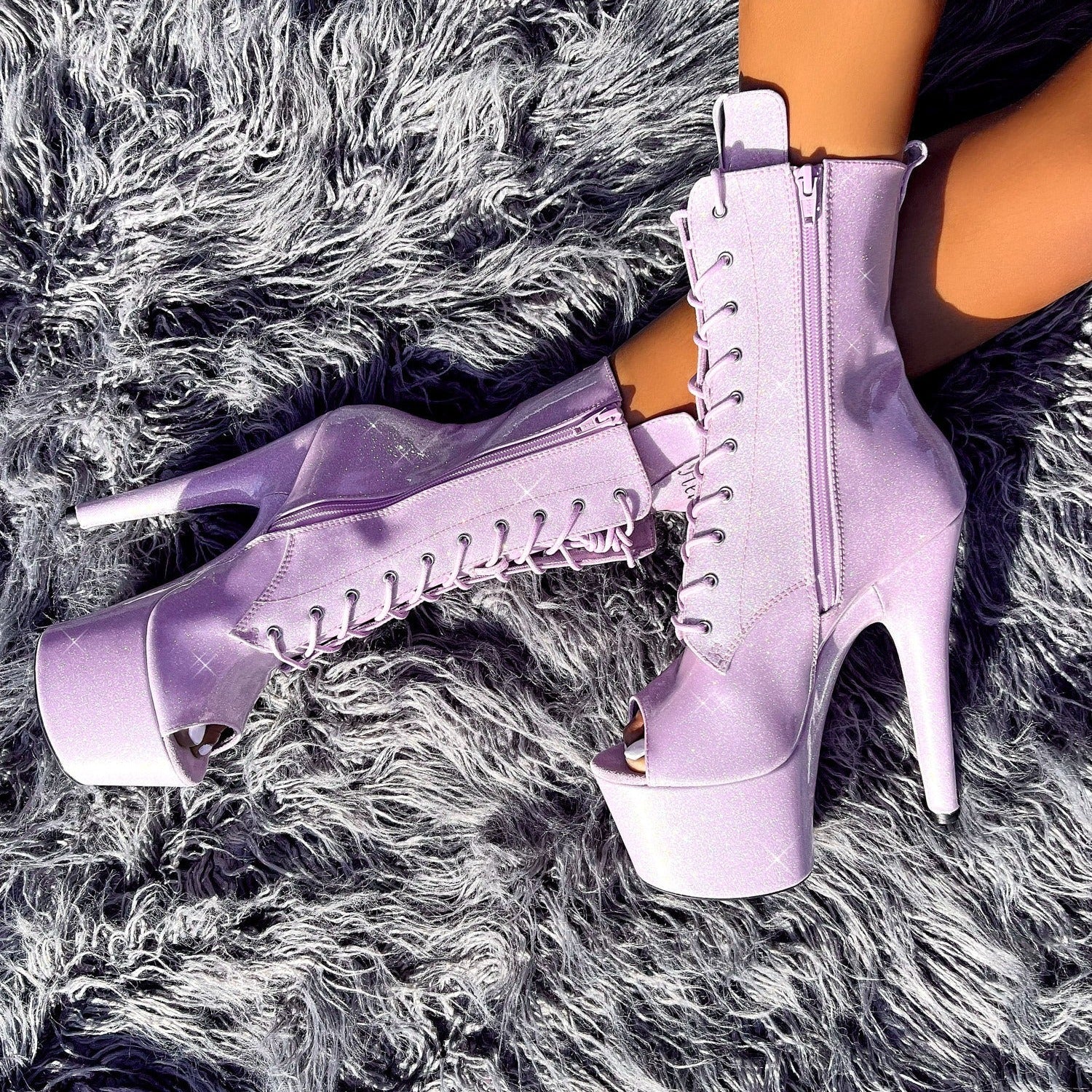 The Glitterati Open Toe Boot - Lilac Lovers - 7 INCH - Image 3