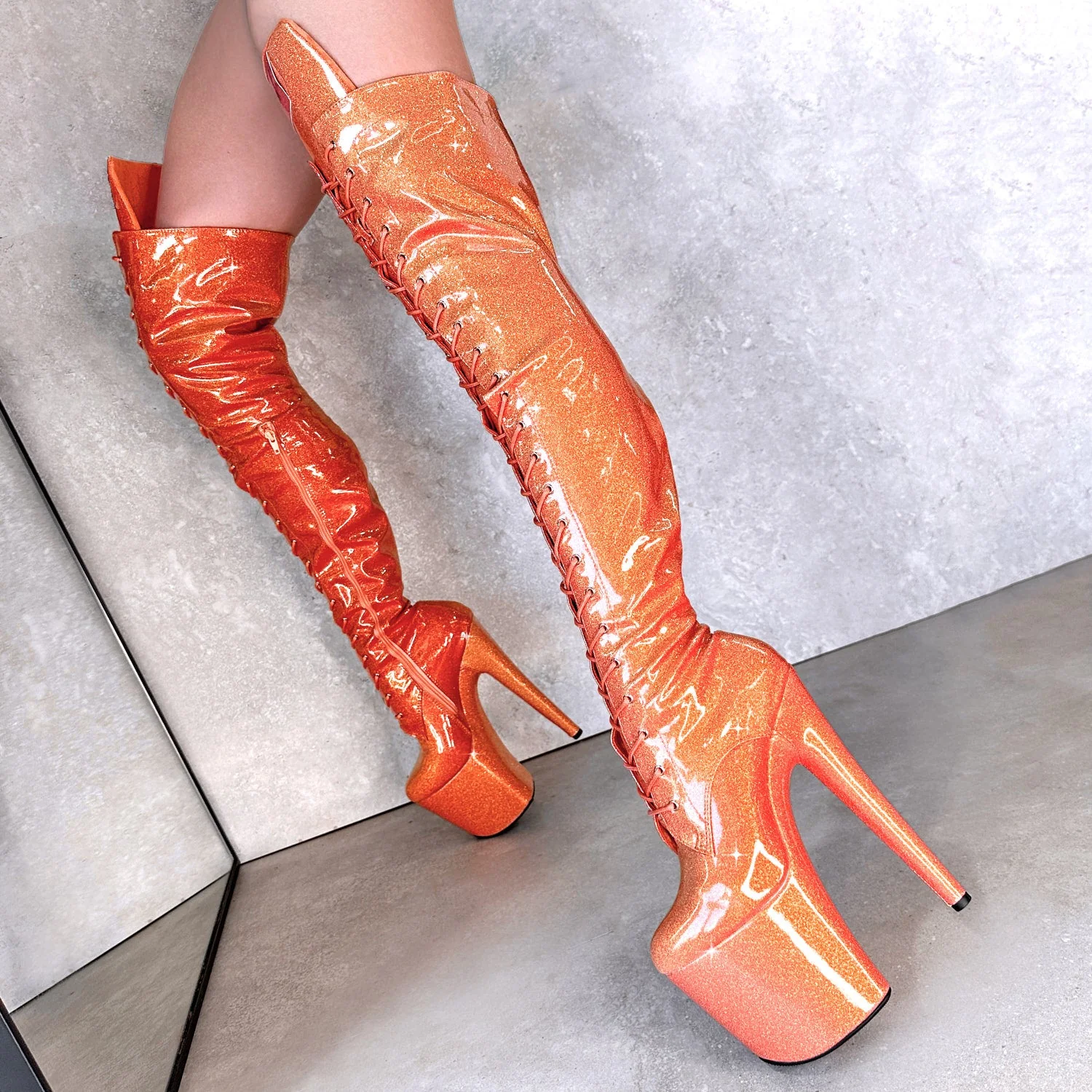 The Glitterati Thigh High - Tangerine Dream - 8 INCH - Image 4
