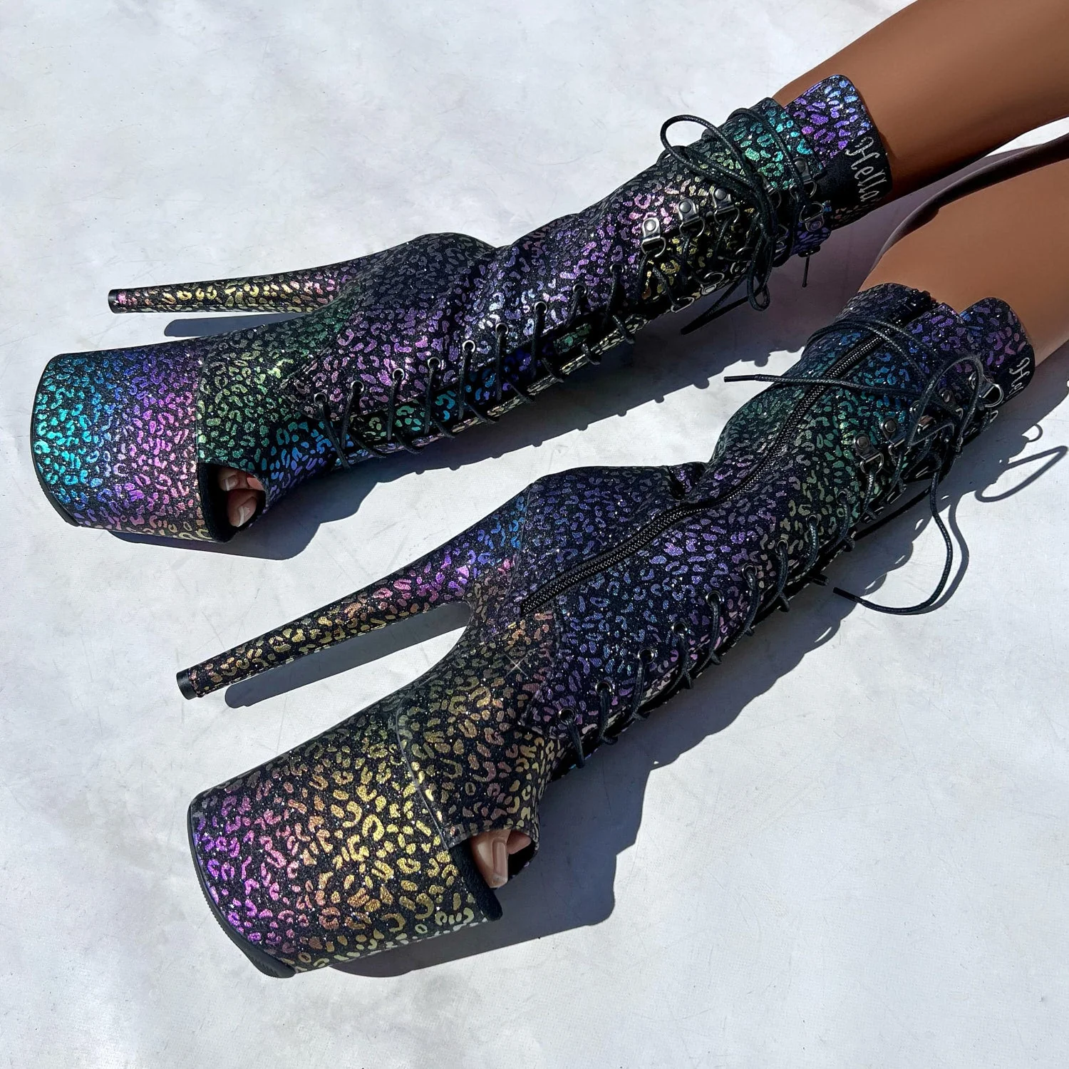 Moonlight Leopard High Ankle Boot Open Toe - 8 INCH - Image 3
