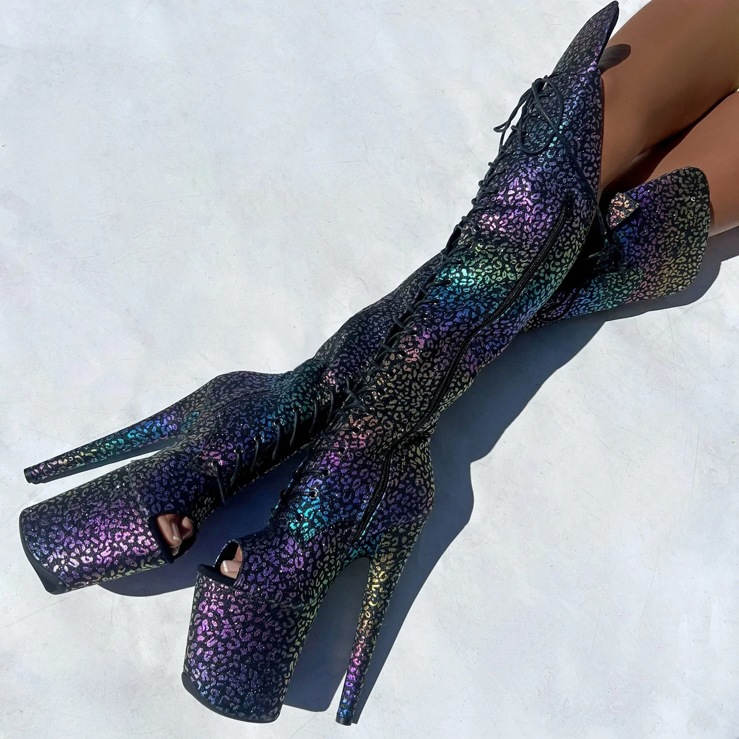 Moonlight Leopard Over Knee Boot Open Toe - 8INCH - Image 5