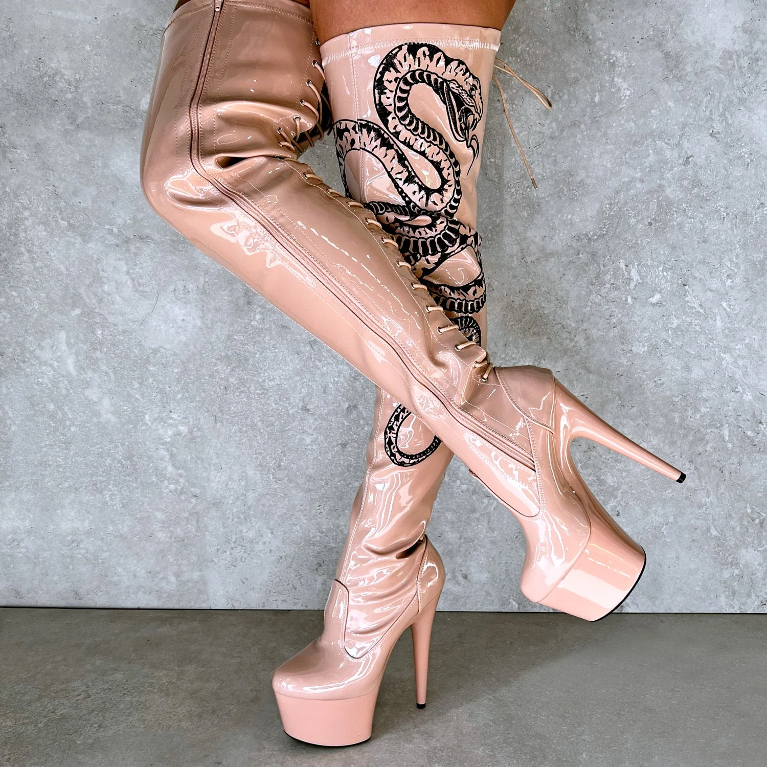 VIPER Boot Tan with Black Thicc Thigh High - 7INCH - Image 3