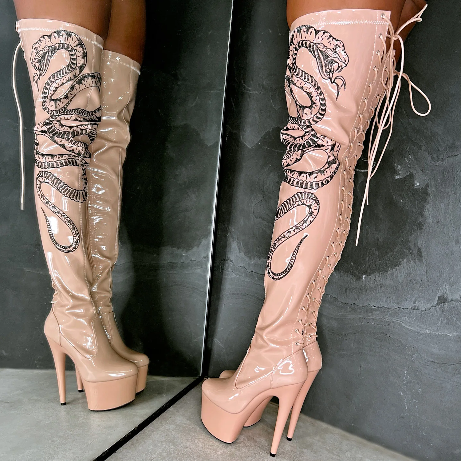 VIPER Boot Tan with Black Thigh High - 7INCH - Image 4