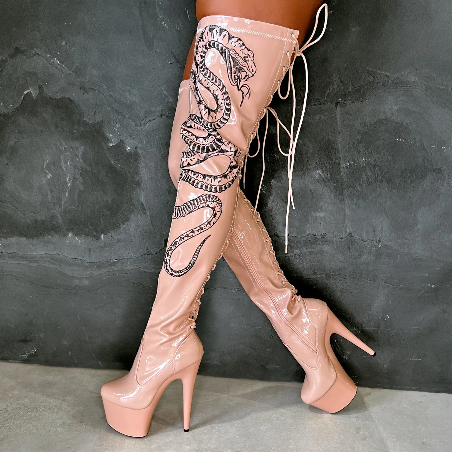 VIPER Boot Tan with Black Thigh High - 7INCH - Image 5