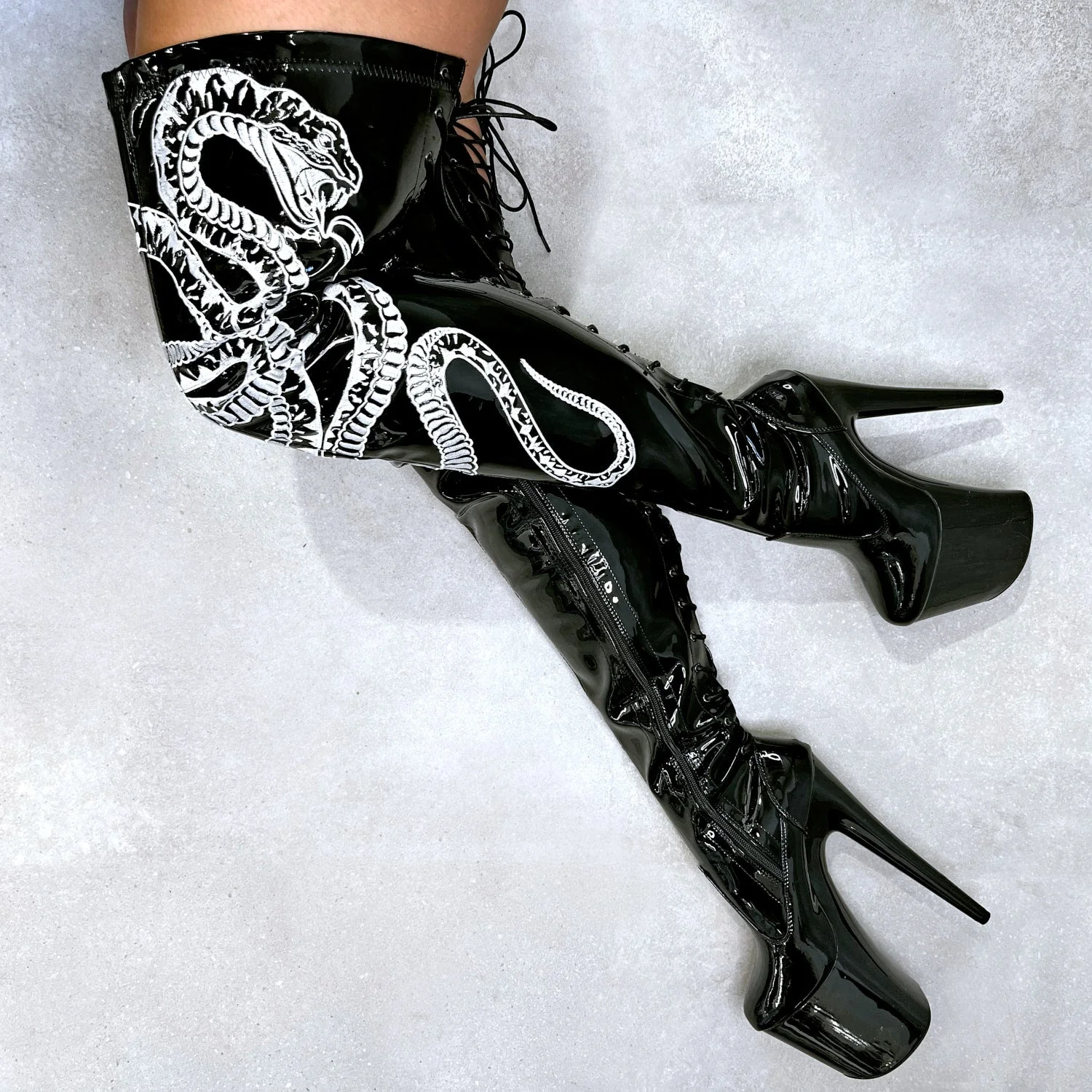 Viper Boot Black with White Thicc Thigh High - 8INCH - Image 6